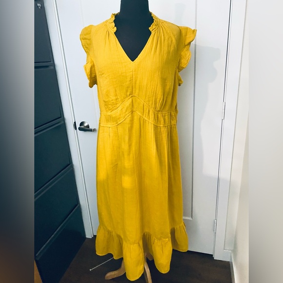 time & tru Dresses & Skirts - Bohemian yellow cotton gauze, ruffle  dress
